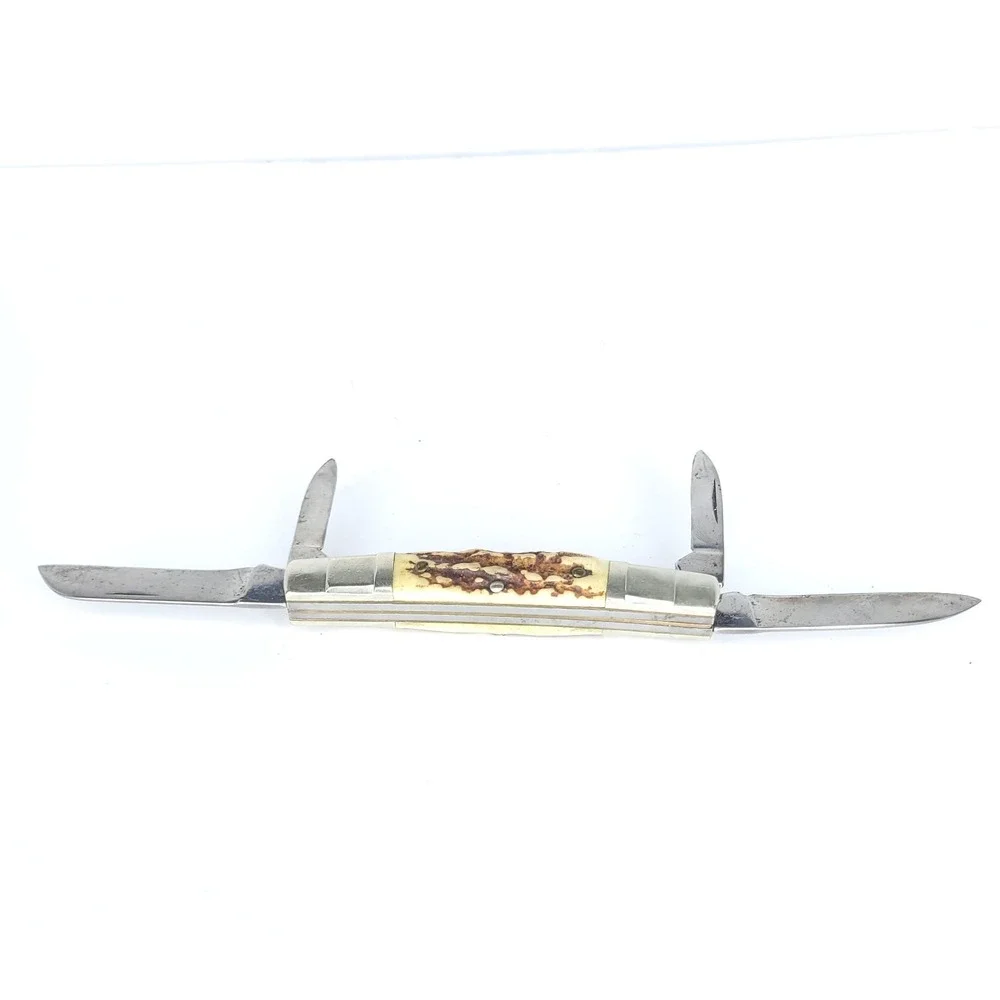 Vintage JA Henckels Congress Knife Jigged Stag Antler Scales on Handle
